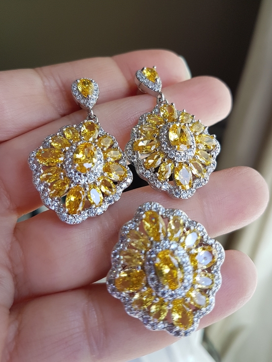 Swarovski Jewelry - Swarovski Elements Citrine Yellow 925 Sterling Silver Earrings & Ring SET NEW